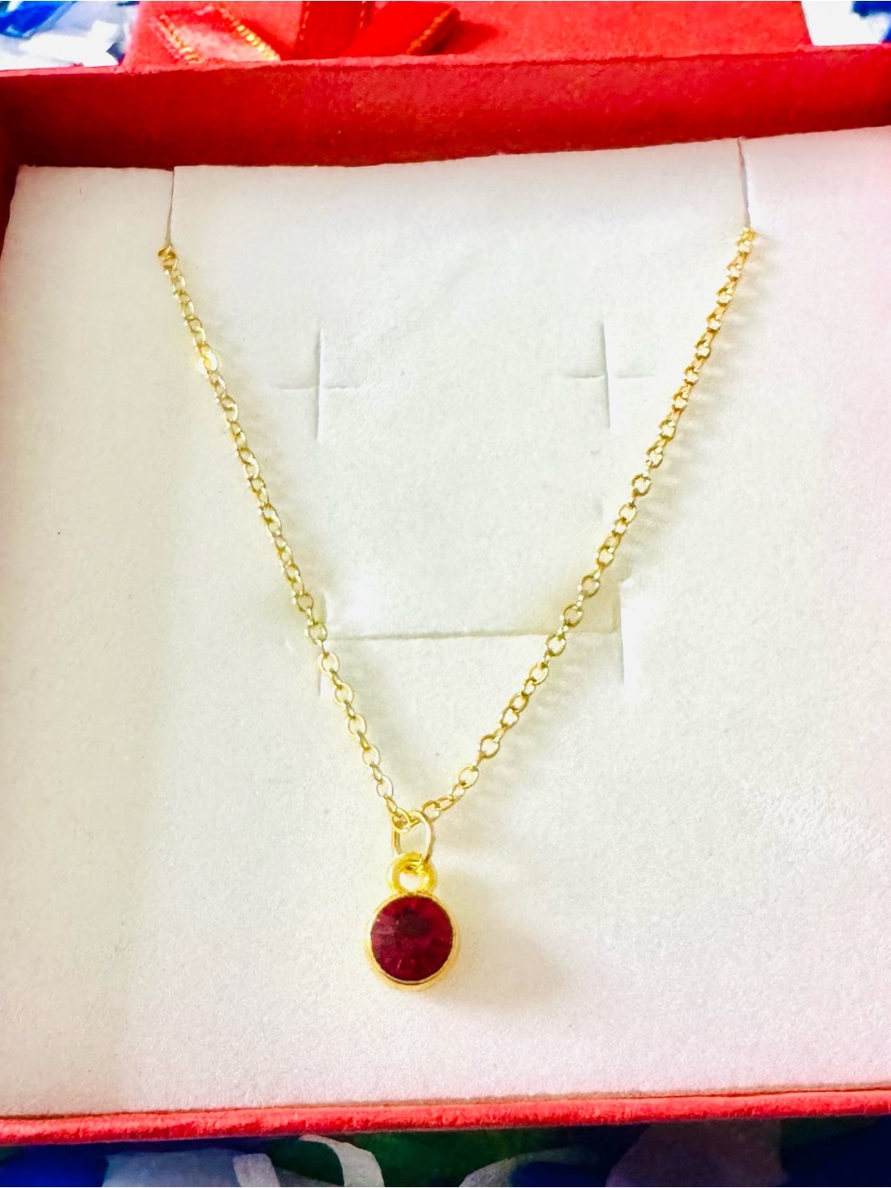 Gold Chain Necklace with Red Stone Pendant